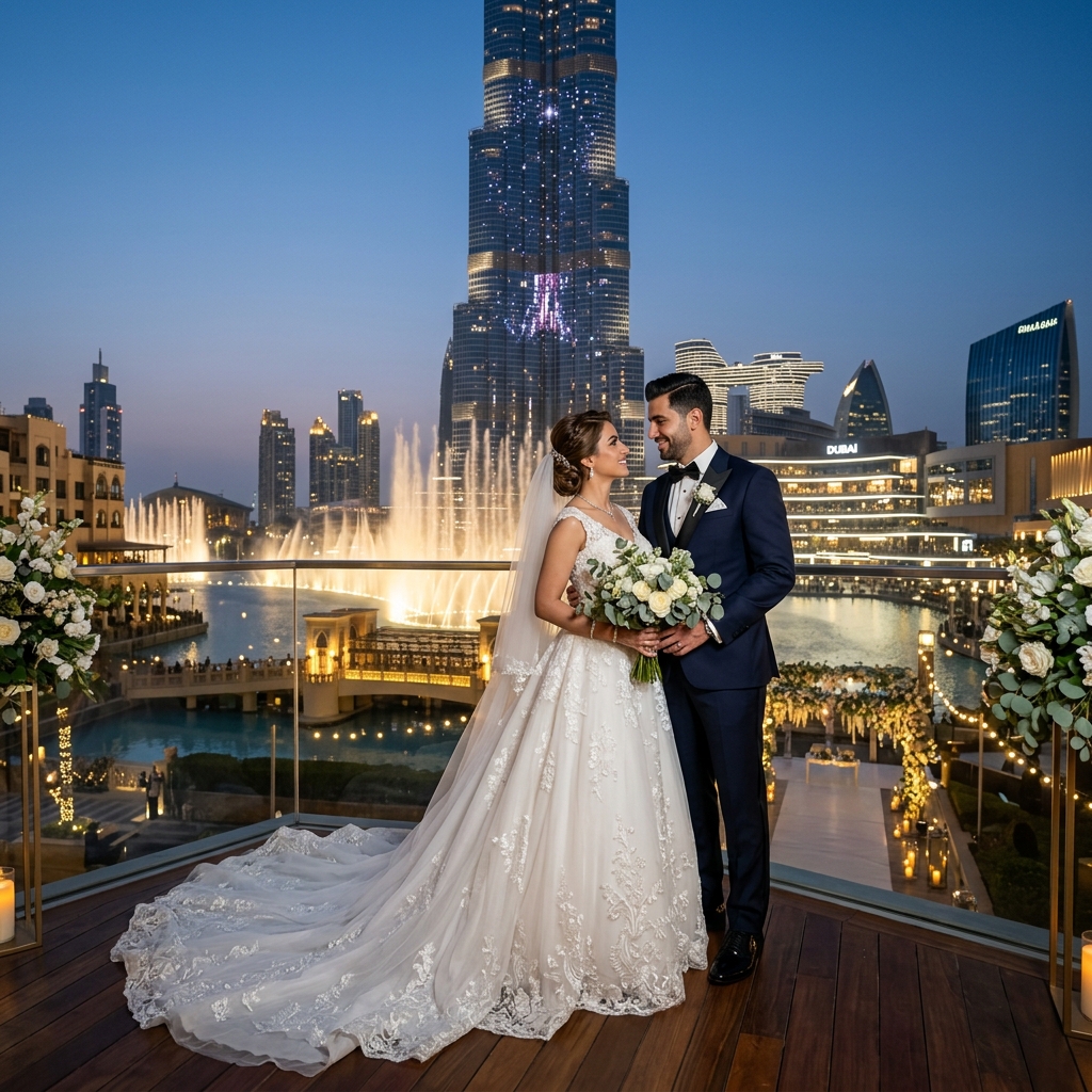 Burj Khalifa illuminated at twilight