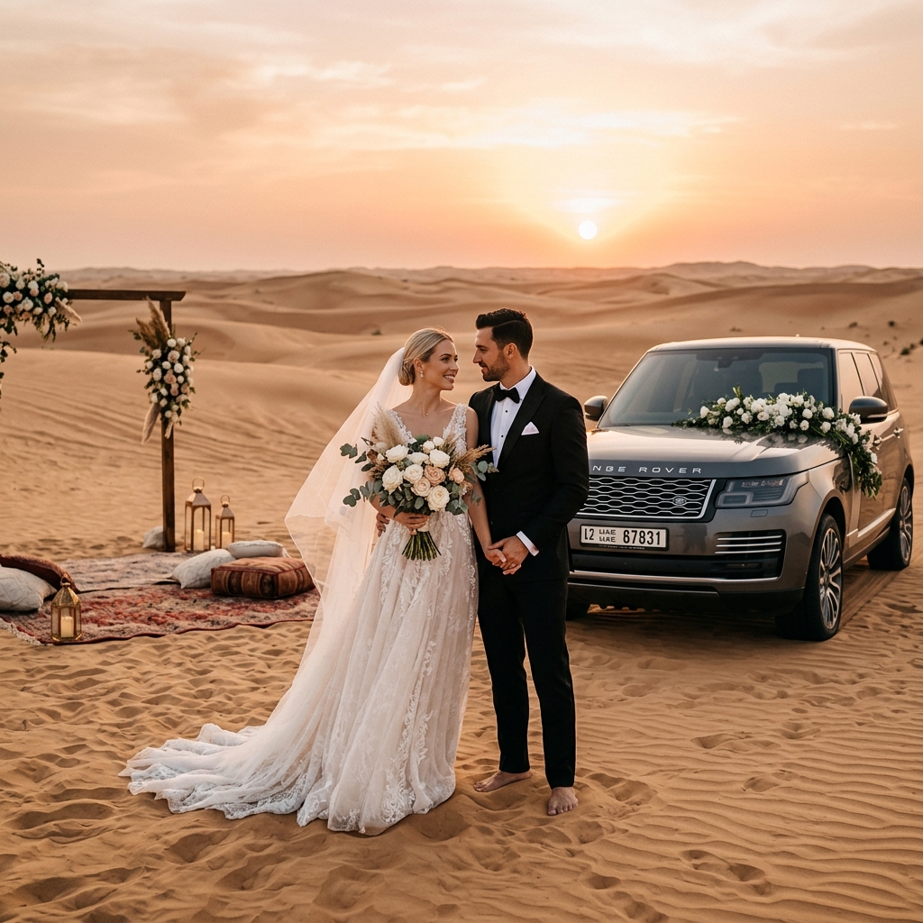 Romantic desert safari wedding