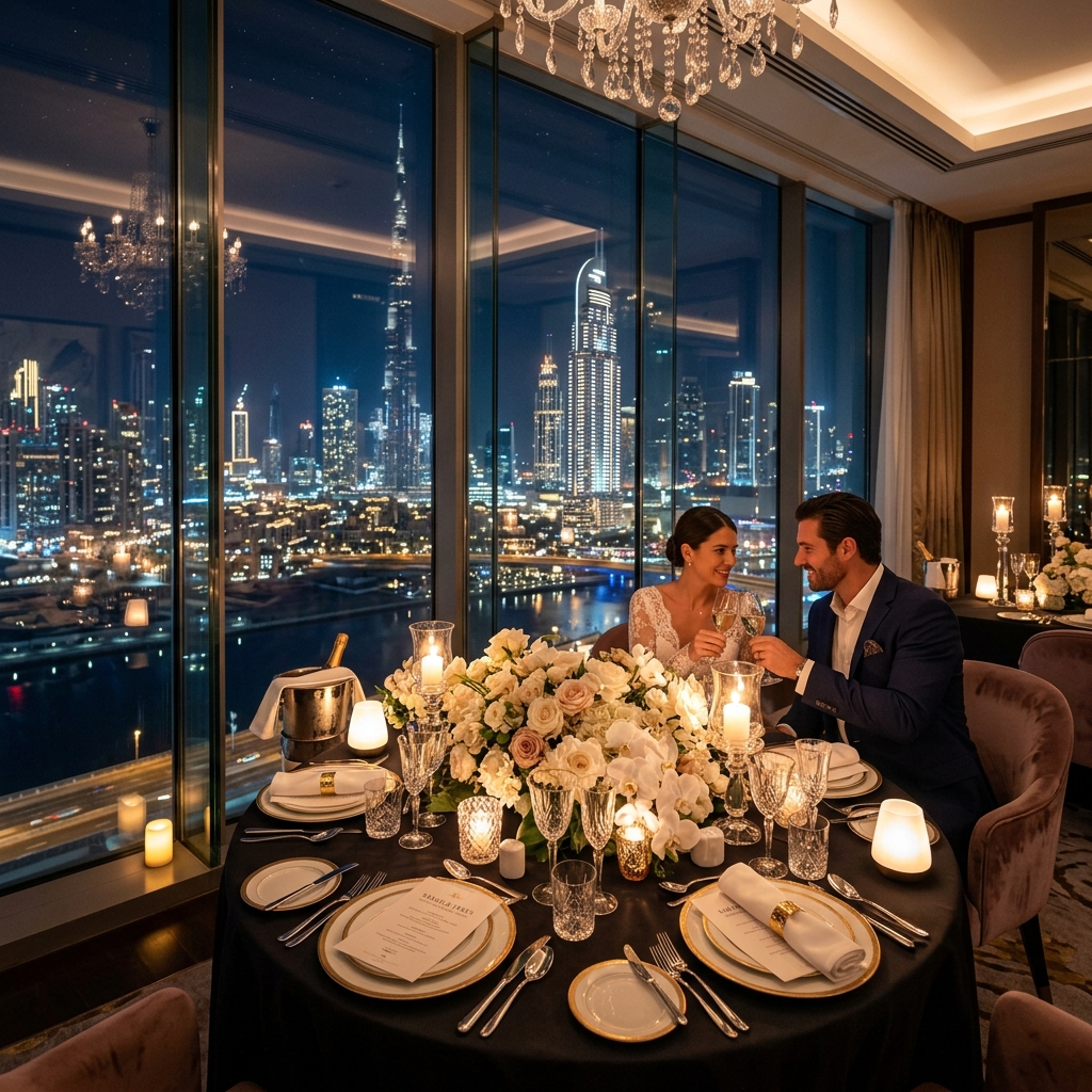 Premium luxury restaurant dining in Dubai with skyline views